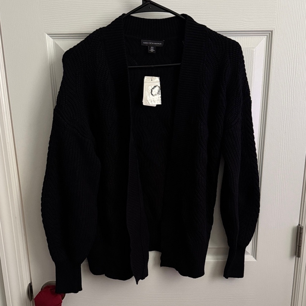 Saks Fifth Avenue Black Cable Knit Sweater